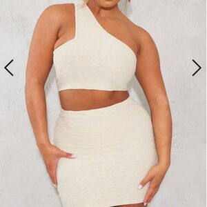 PLT Stone Textured One Shoulder Crop Top & matching tight skirt size 2